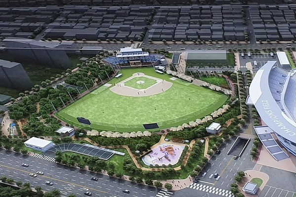 현재 리모델링 공사가 진행중인 무등야구장 조감도. 공원 야구장을 비롯해 지하주차장, 클라이밍장 등이 들어설 예정이다.