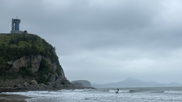 남열해수욕장의 서퍼들.