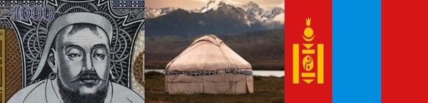 몽골 관련 대표적 상징들. 징기스칸·게르·국기. 사진= pixabay.com