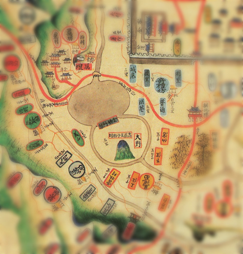 1872년 광주지도 속의 경양방죽. 이 지도에서는 경양방죽을 `금교방축’이라고 기록했다.