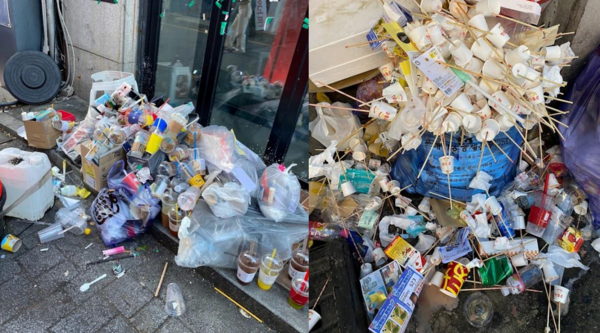 광주 시내에 버려져있는 일회용품들. 사진=광주자원순환협의체 제공.