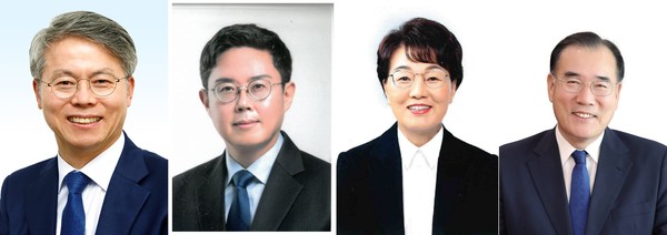 당선 유력자인 (왼쪽부터) 광주 광산구을 민형배 후보, 동남을 안도걸 후보, 전남  순천·광양·곡성·구례을 권향엽 후보, 담양·함평·영광·장성 선거구 이개호 후보.
