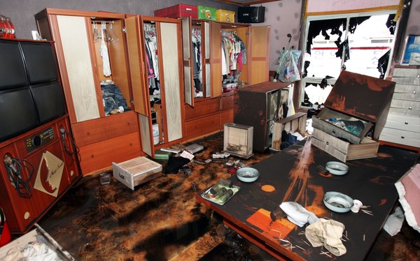 송정역 근처 광산구 송정동 한 유흥주점 화재현장.  광주드림 자료사진.