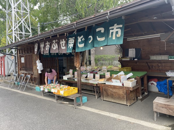 오부세의 노점은 사과 한개씩 소분하여 판다.