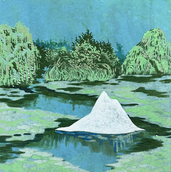 이유빈 작 '사유의 섬', 24x24cm, 장지에 분채 채색, 2023