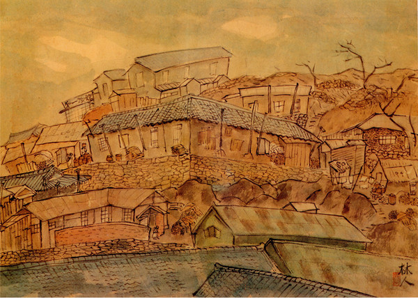 허림, ‘목포 만호동 소견’, 1940, 종이에 채색, 26.5×36.5cm, 운림산방소장