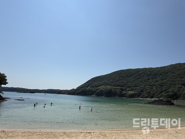 해수욕을 하고 있는 한국인들.