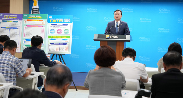 2026 여수세계섬박람회 예산 현황을 브리핑하는 명창환 전남도 행정부지사. 전남도 제공