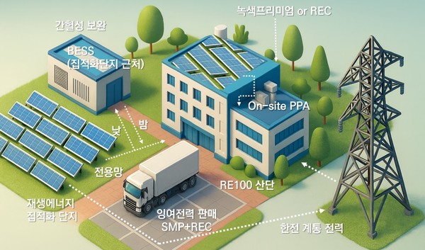 전용망 활용-PPA 적용 RE100 산단. 자료: 김준영, 2025, 신규산단 지정 및 조성 관련 간담회 발표 자료(RE100 산단 유치 및 조성 전략)