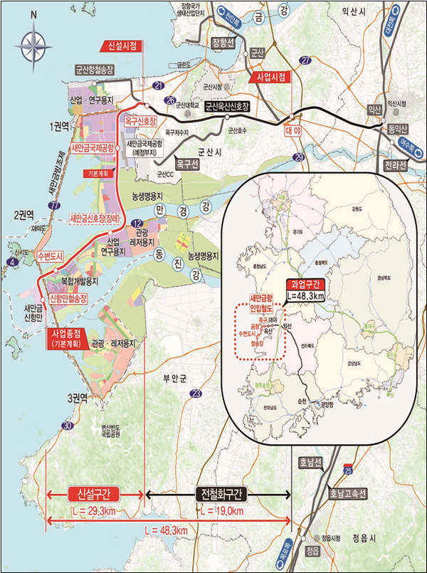 새만금항 인입철도 위치도, 국토교통부 제공