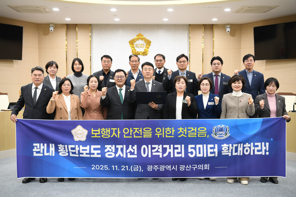 김태완 의원은 횡단보도 정지선 5m 이격거리 확대 설치 건의안을 대표 발의했다. 